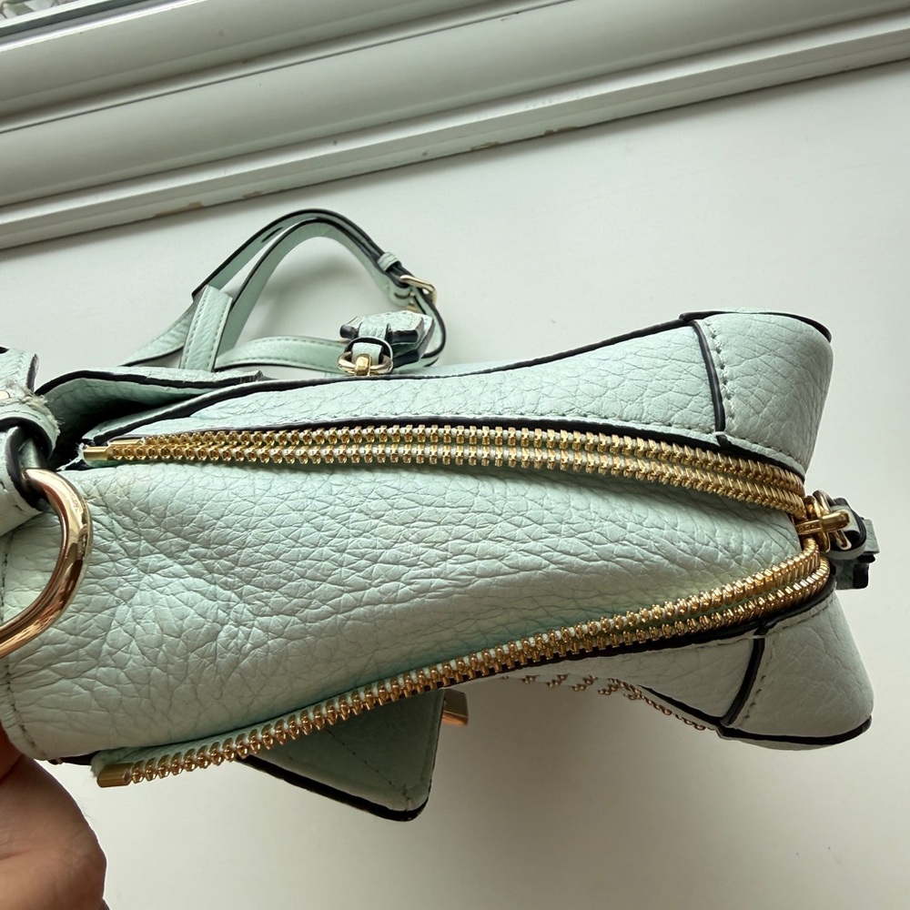 Rebecca Minkoff Studded Leather Crossbody Satchel Bag Mint Blue - Picture 5 of 13